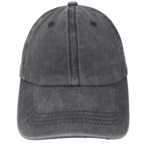 Lift Down Baseball Cap Black Washed Distressed Cotton Adjustable Slideback OS